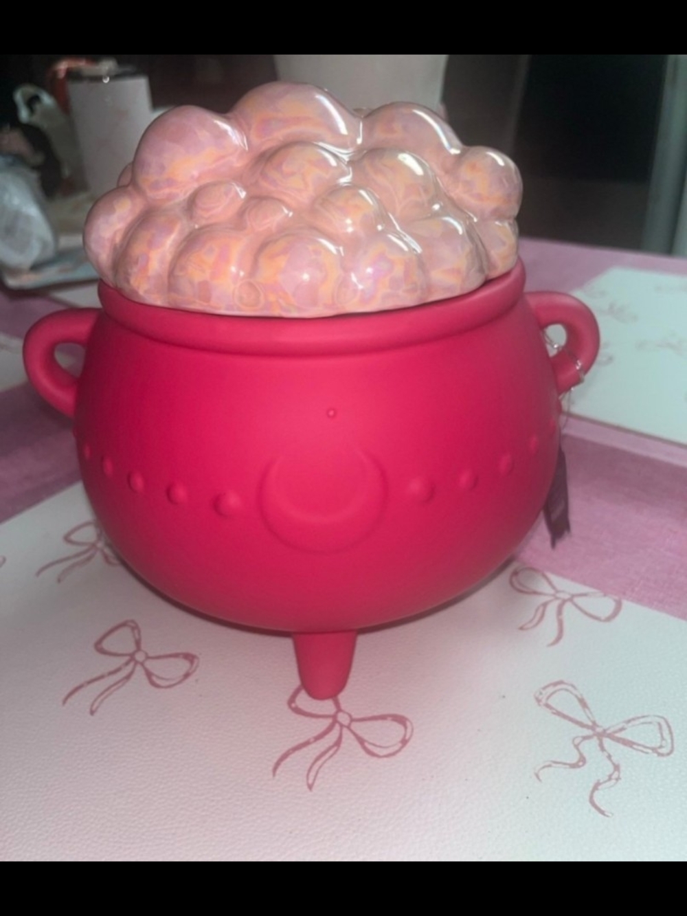 Pink Cauldron Trinket Jar with Iridescent Bubbling Lid